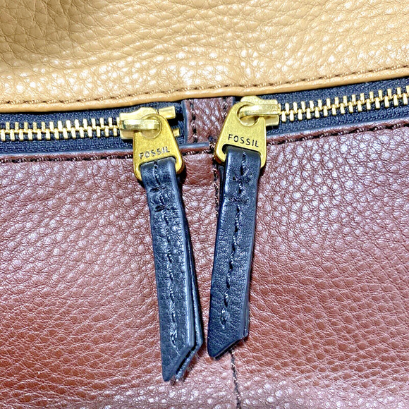 Fossil tan brown leather 2-way messenger bag purse vintage crossbody adjustable - Picture 5 of 11